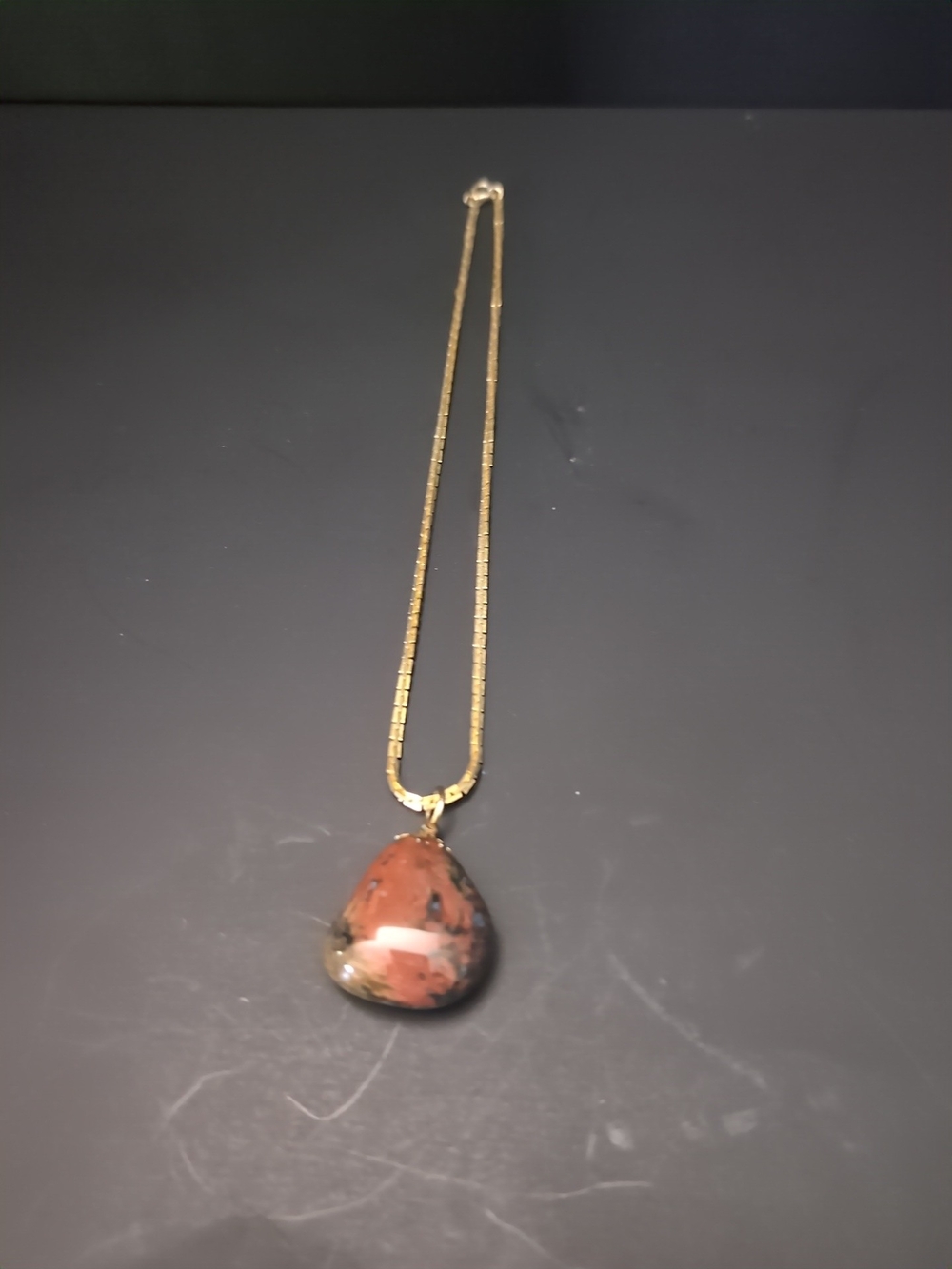Gold Toned Necklace With Natural Stone Pendant 5-2026